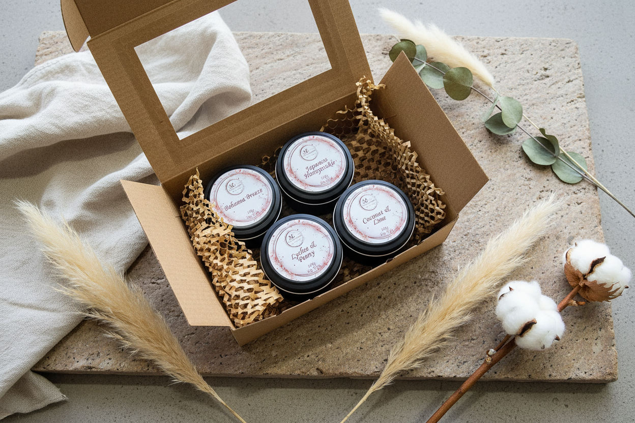 4 Mini Sample Candles Inside Gift Box - Premium Brand