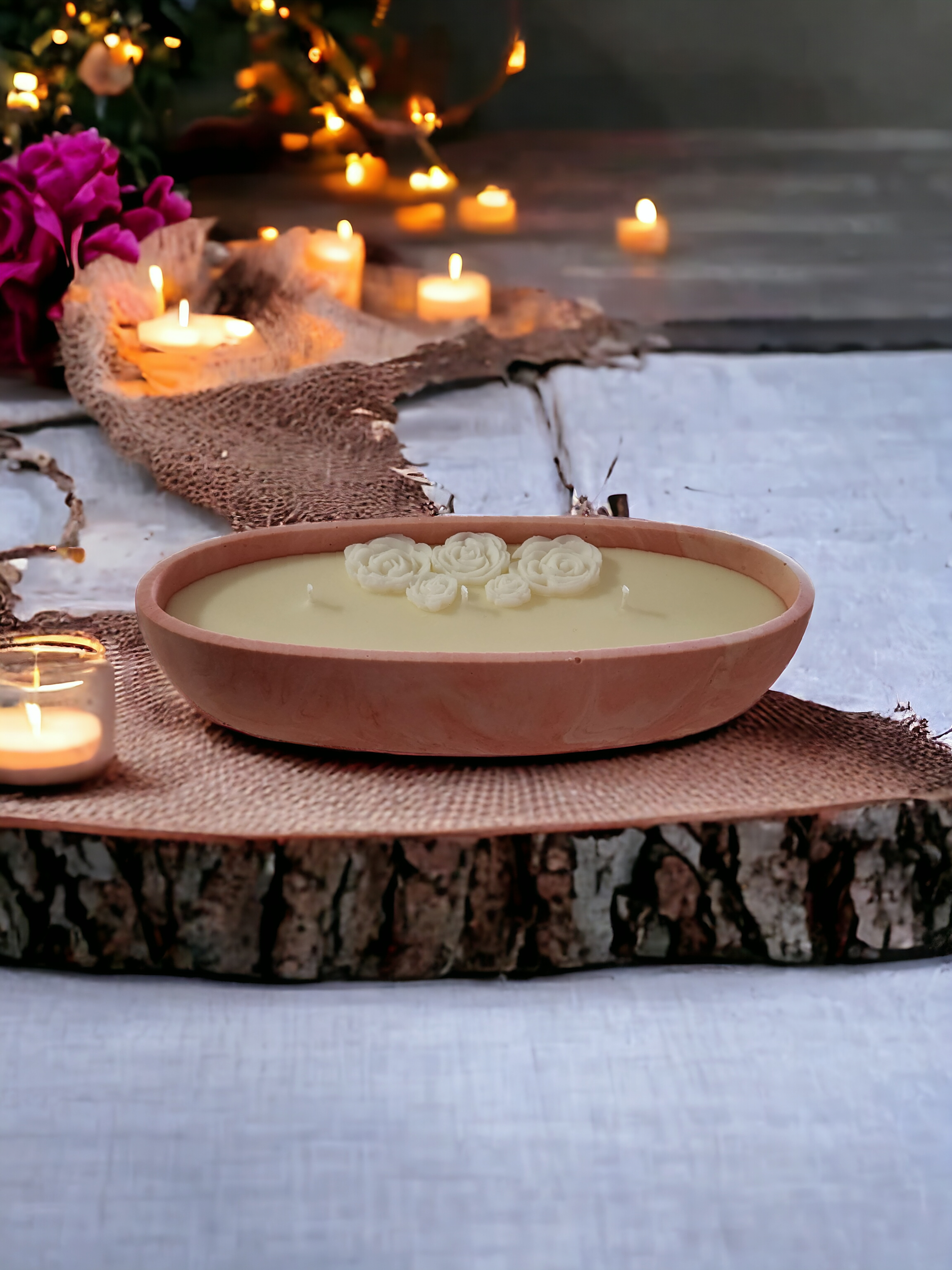 Lux Handcrafted Jesmonite Oval Scented Candle | Scented Soy Wax | 200g