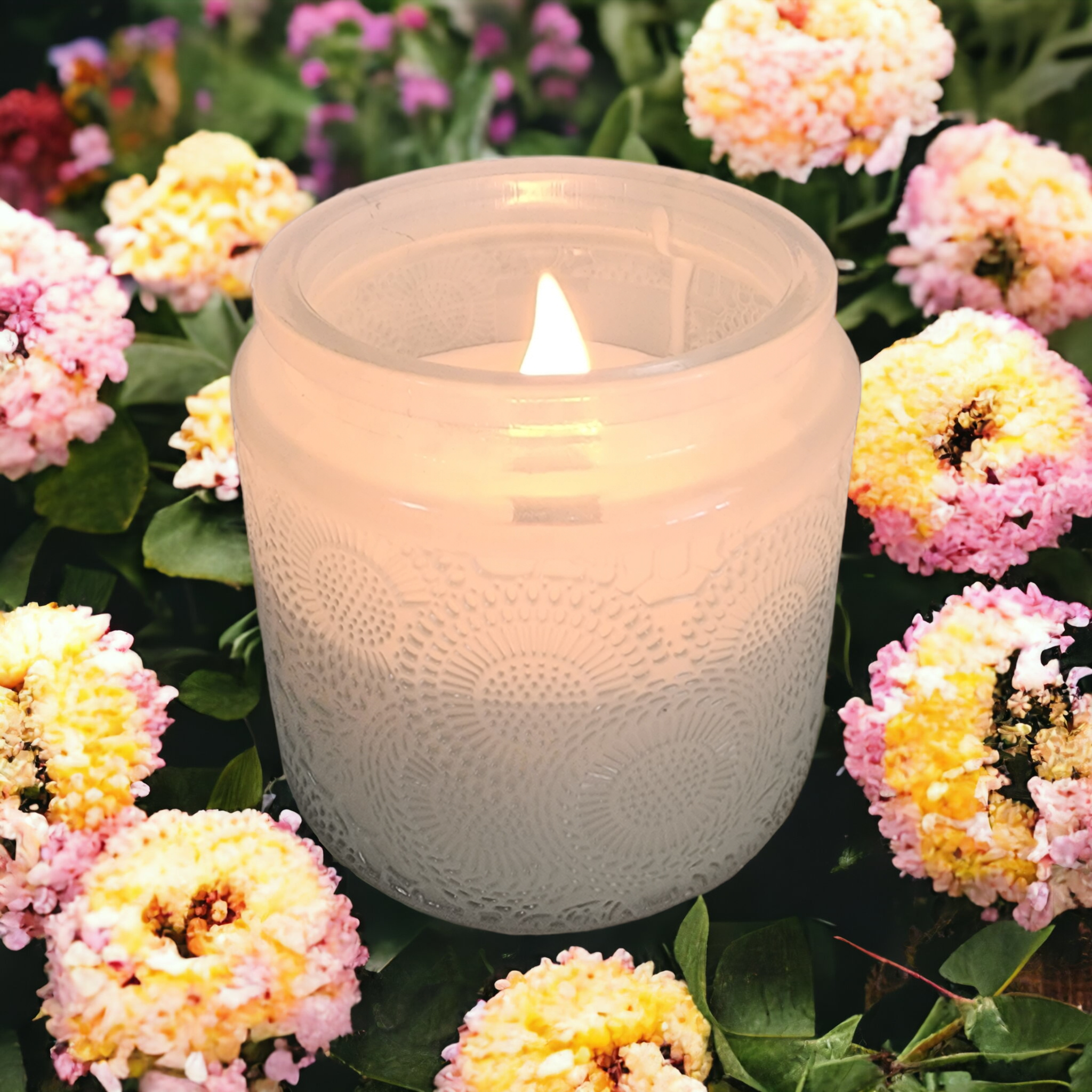 Embossed Glass Scented Candle-front view