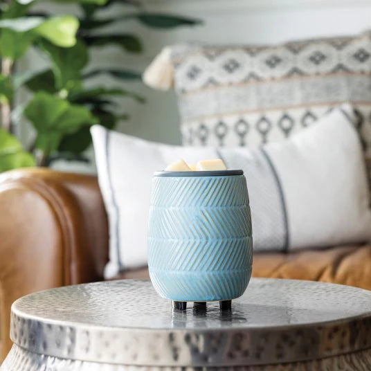 Electric Blue Herringbone Flip Dish Wax Warmer | Complimentary Wax Melt