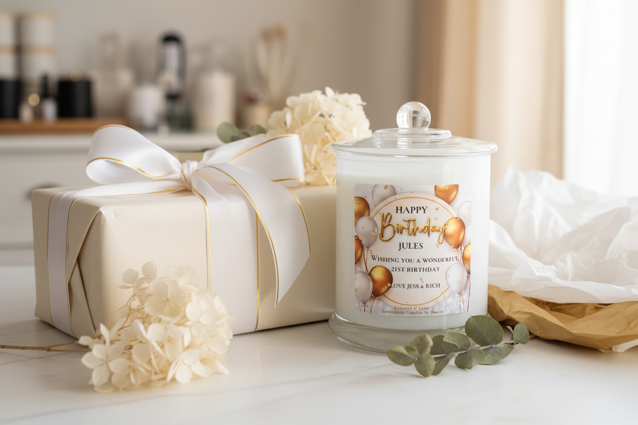 Birthday Candle styled with gifts