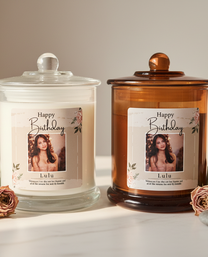 Birthday Personalised Candles — White & Amber Jars
