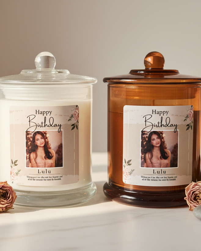 Birthday Personalised Candles — White & Amber Jars