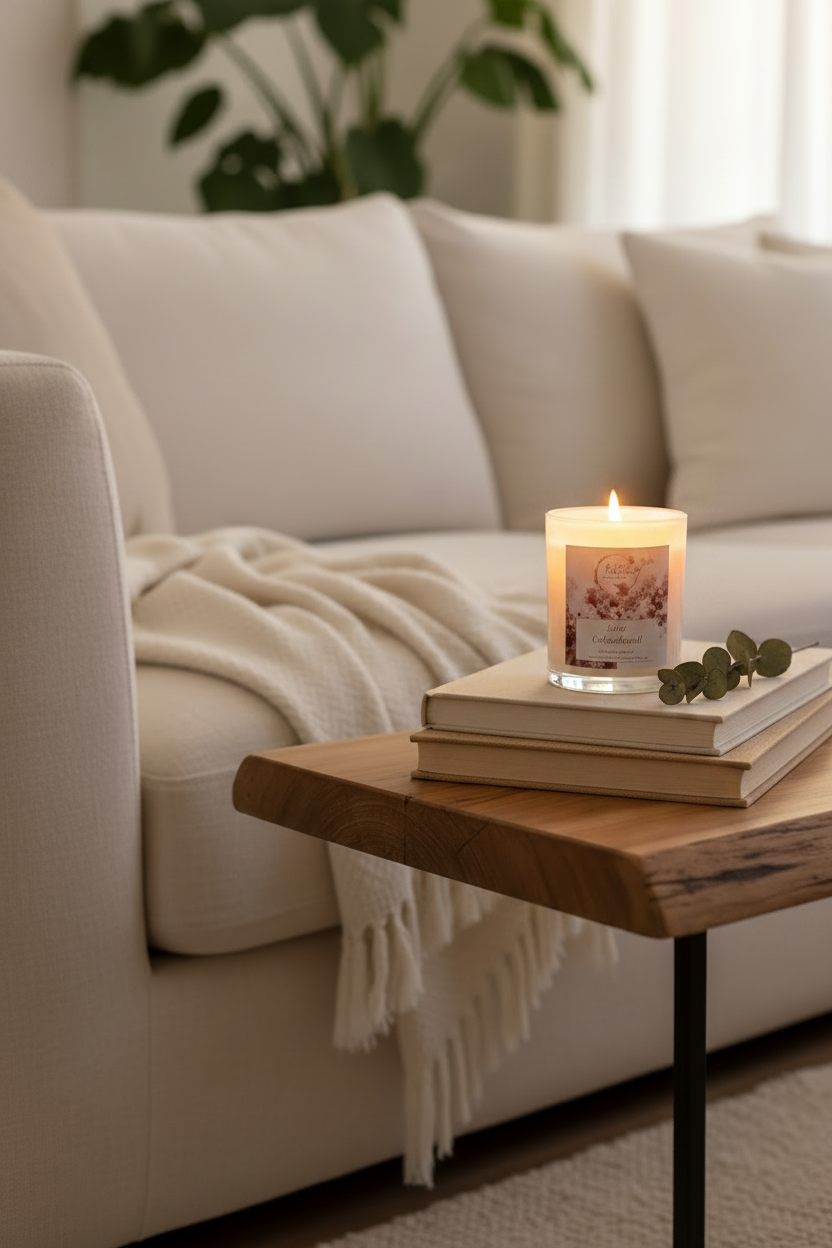 Candle on books lifestyle portrait