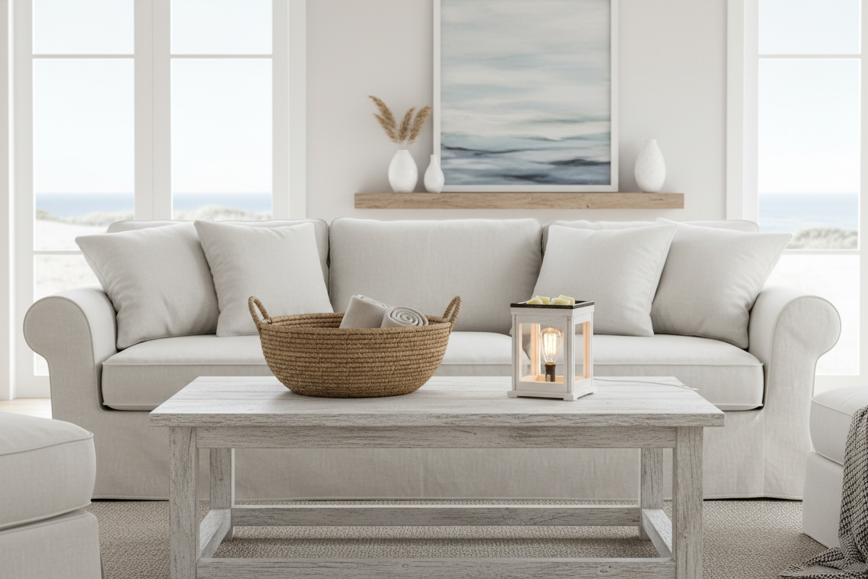 Electric Weathered White Lantern - Living Room