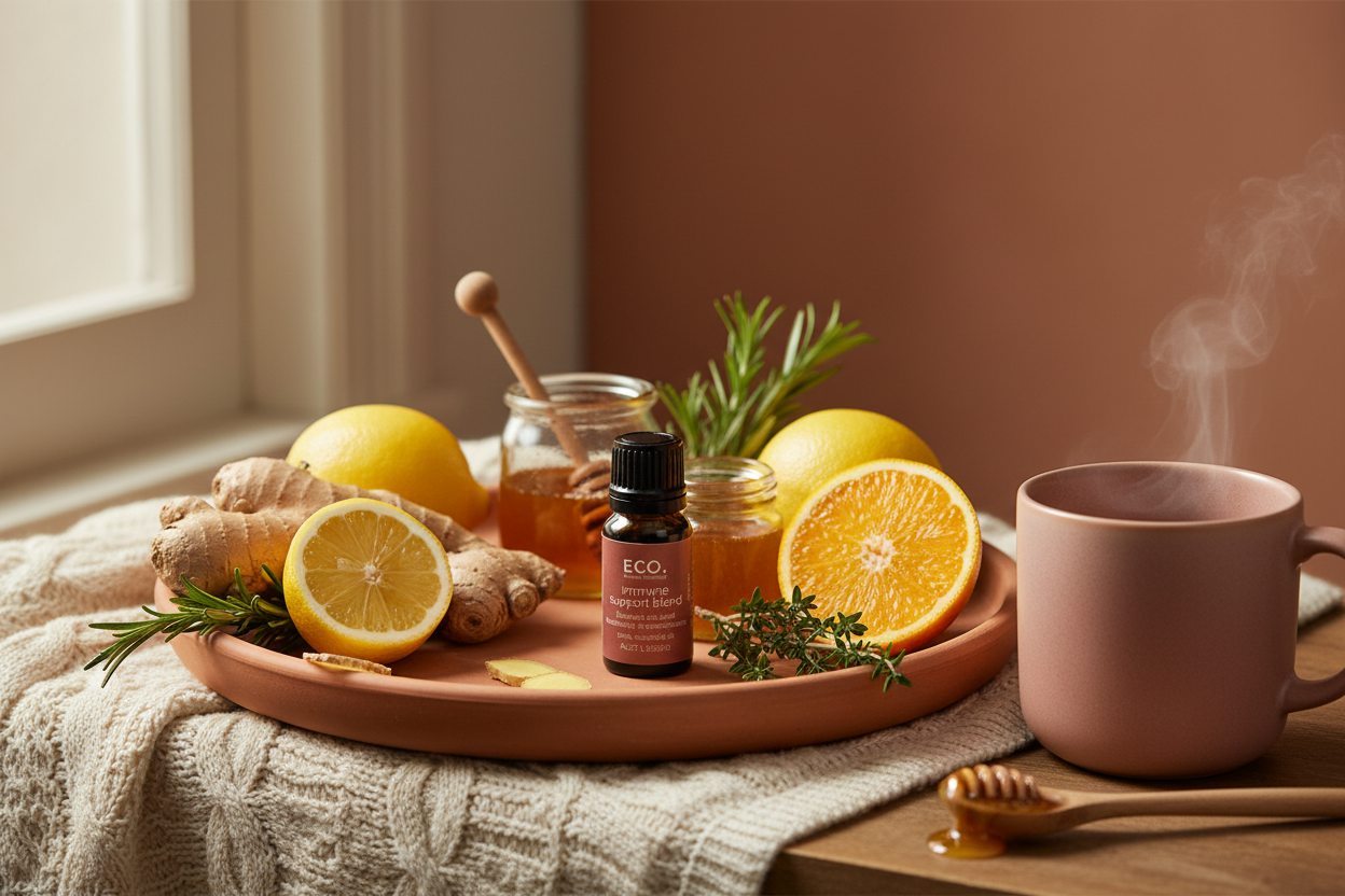 Immune Support Blend Essential Oil Wellness Setting