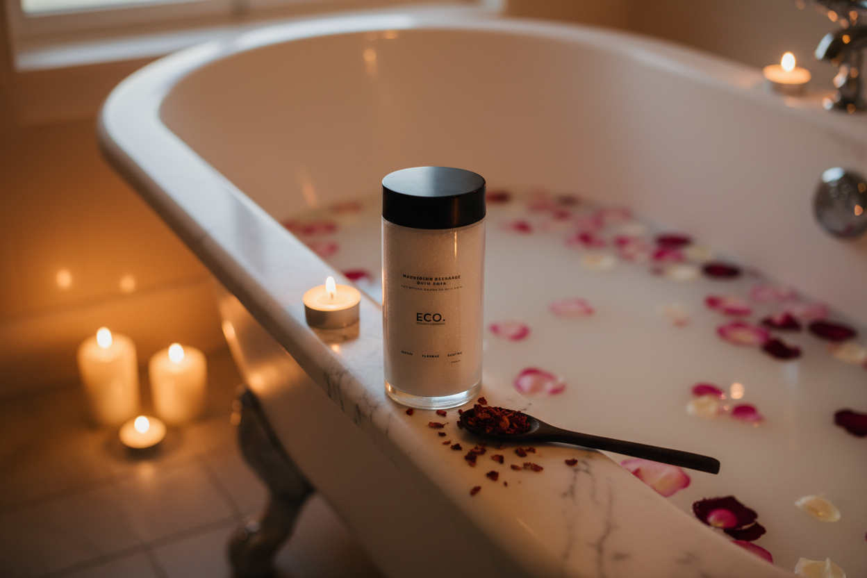 Magnesium Bath Soak in Bath with Candles
