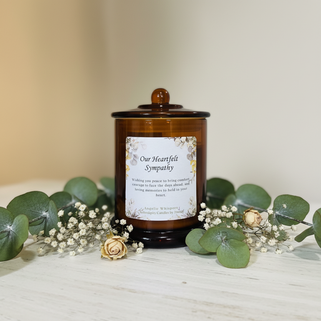 Our Heartfelt Sympathy — Amber Jar — Light Surface with Botanicals