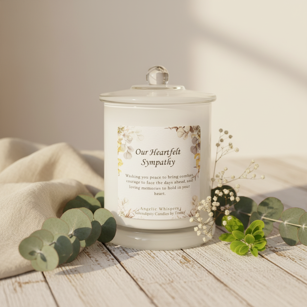 Our Heartfelt Sympathy — White Jar — Light Surface with Botanicals