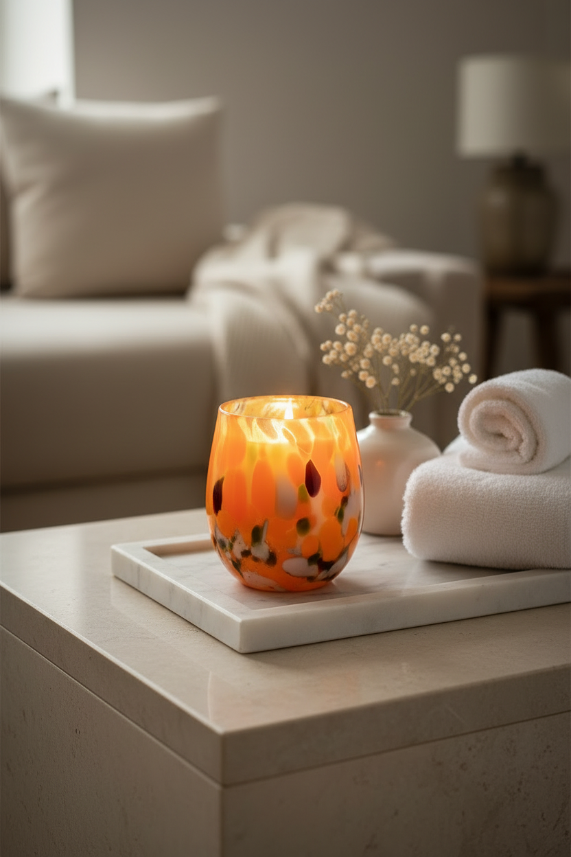 Speckled candle spa lifestyle portrait