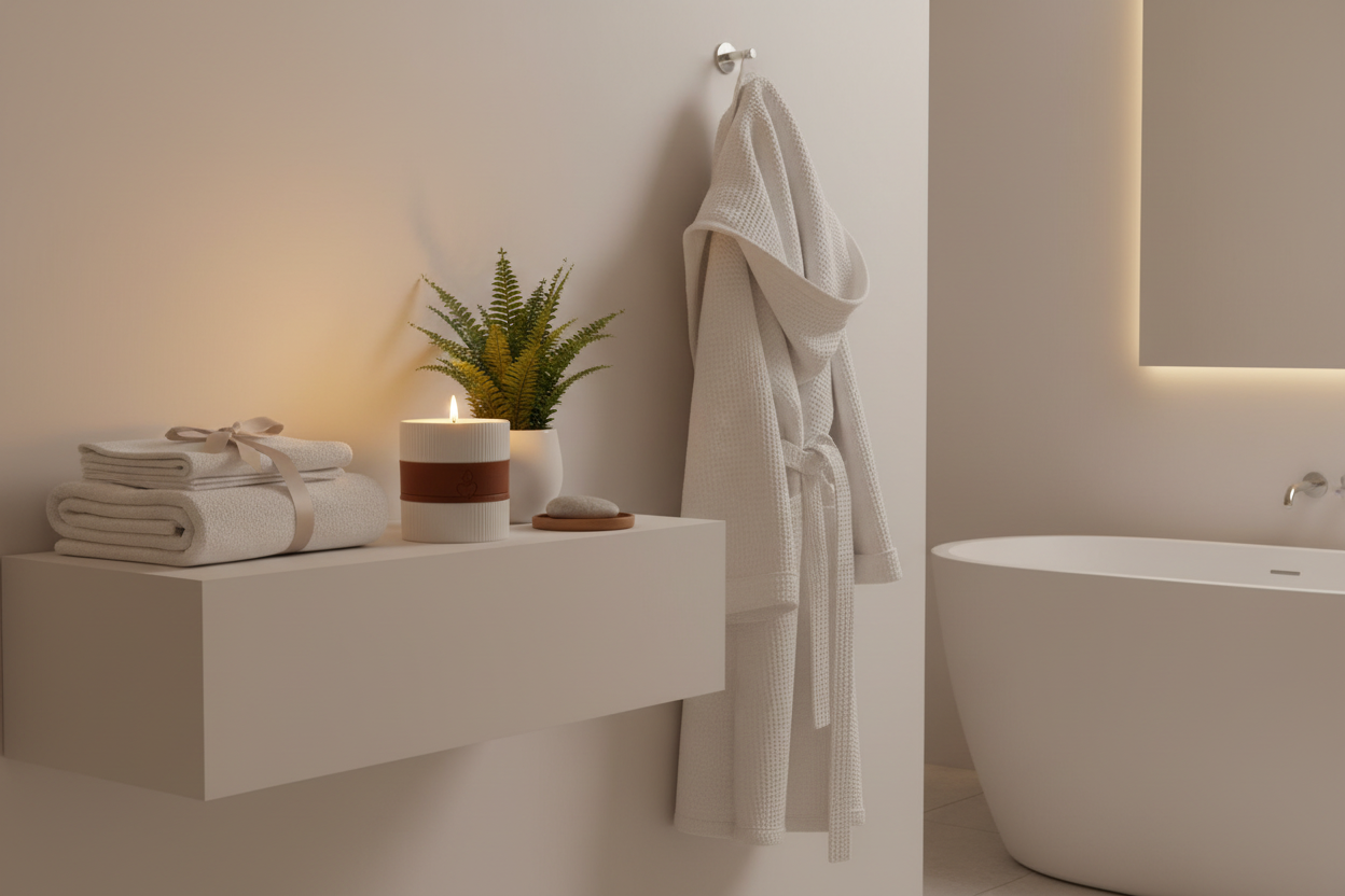 White Ribbed Candle - Bathroom