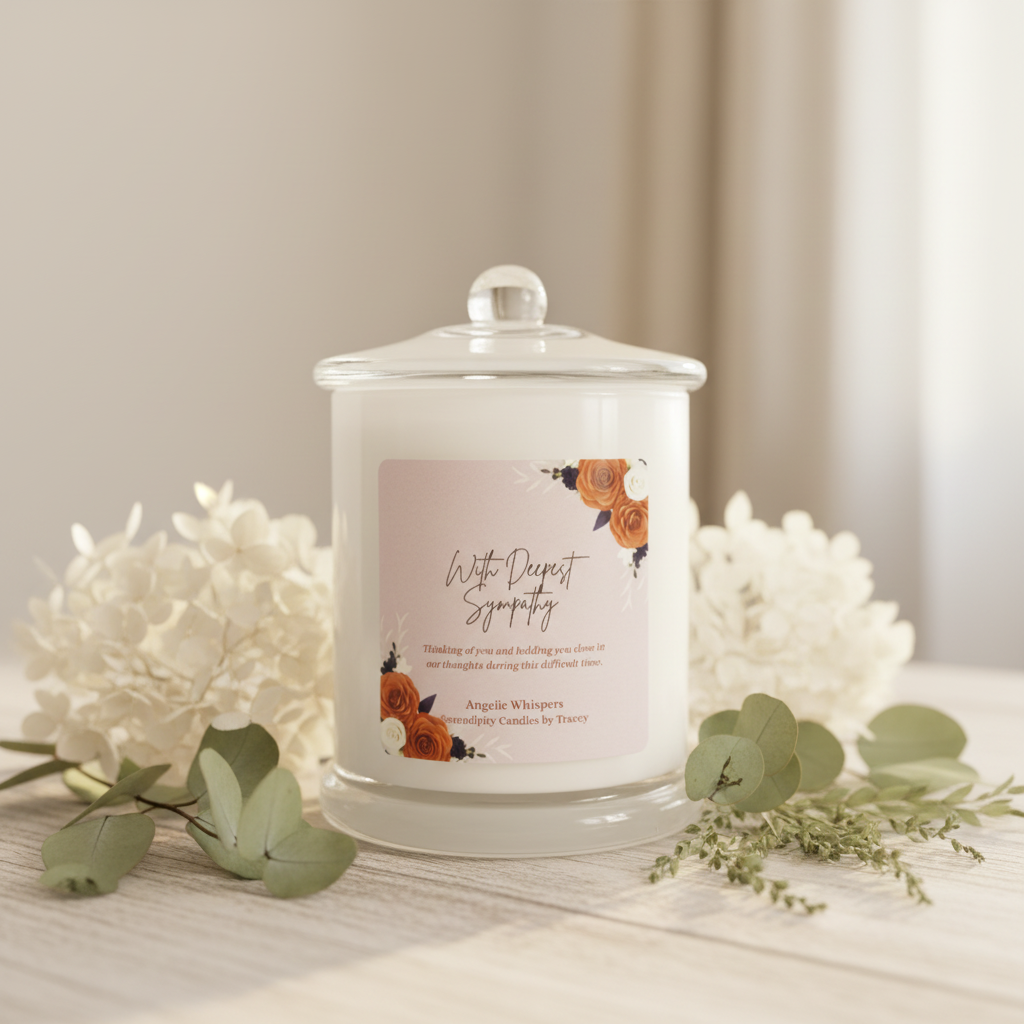 With Deepest Sympathy — White Jar — Light Surface with Botanicals