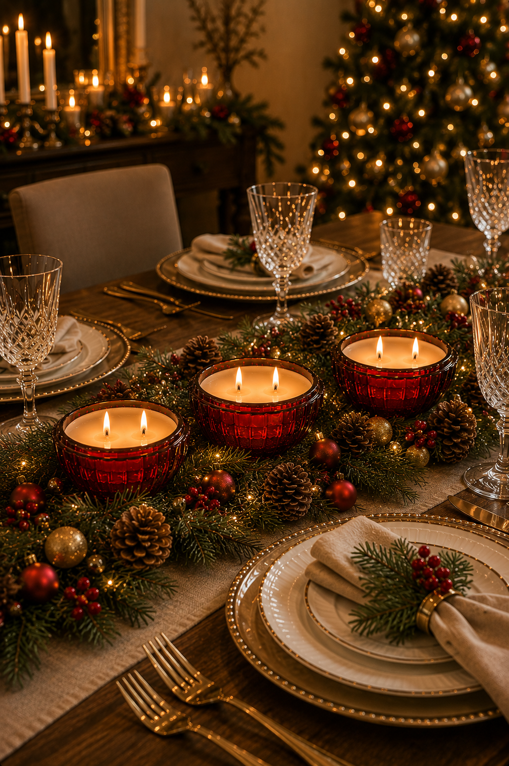 Set of 3 Red Christmas Bauble Candles | 70 Hours of Scent | 600g Soy Wax