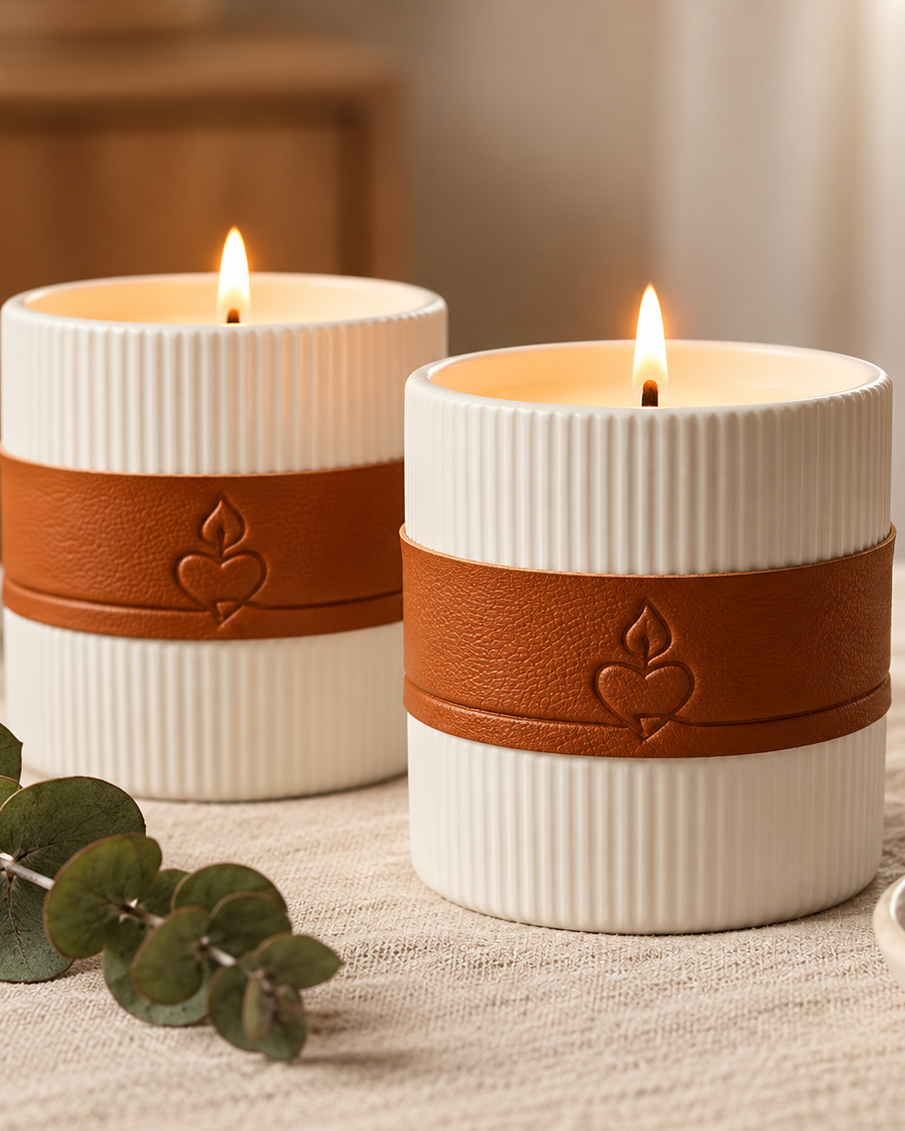 White Ribbed Duo | 2 × 280g Soy Candles | Up to 30 Hours Each