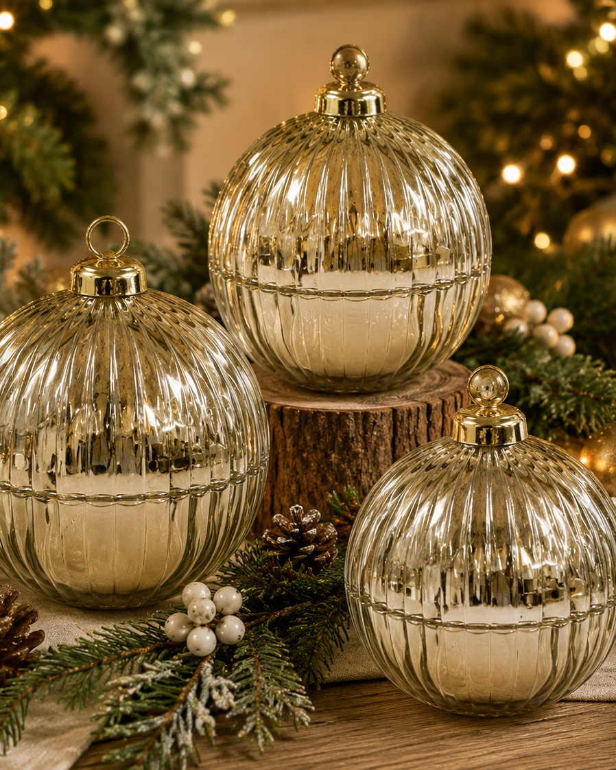 Set of 3 Christmas Bauble Candles | 70 Hours of Scent | 600g Soy Wax