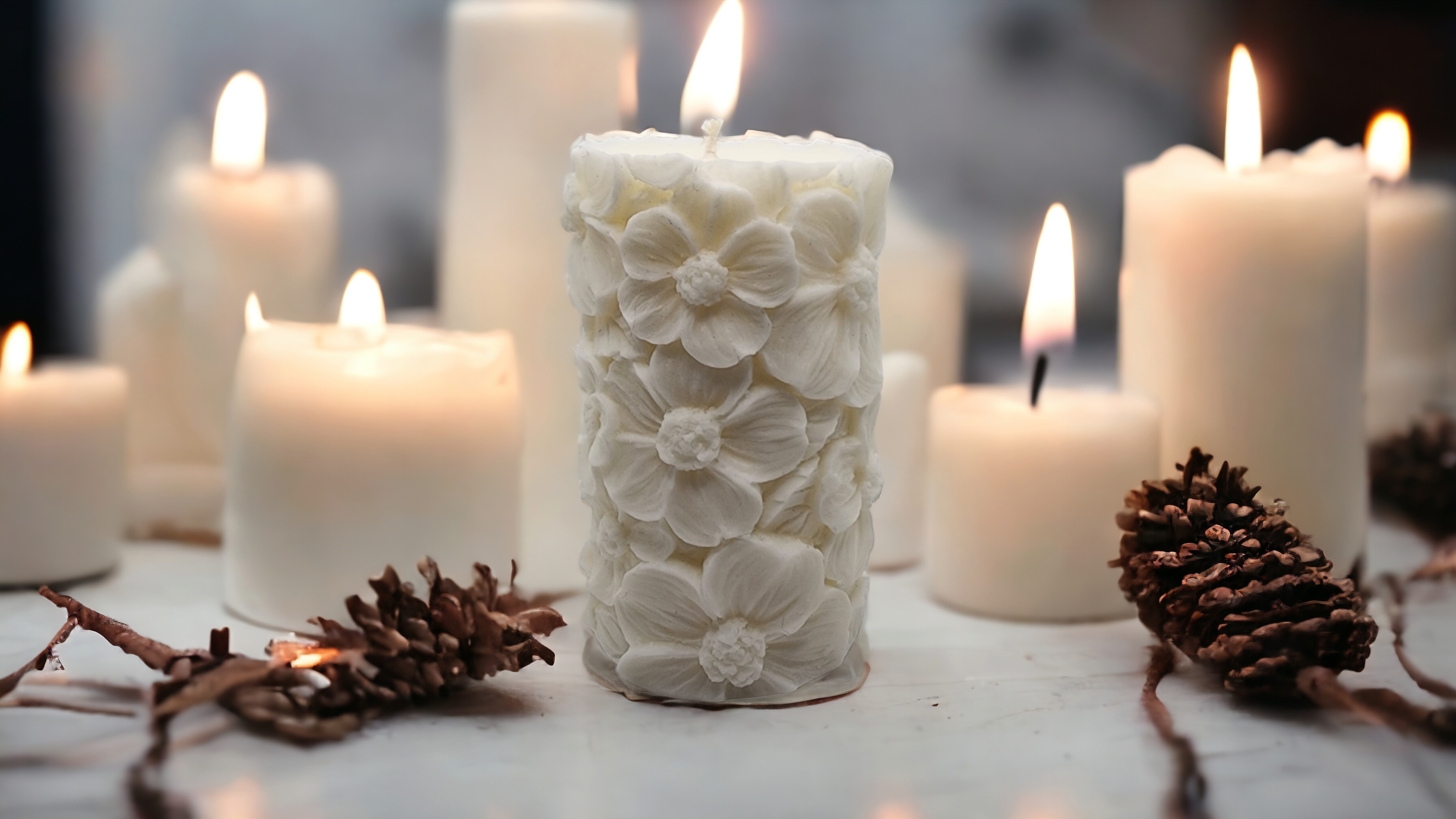 Pansy Scented Soy Wax Pillar Candle