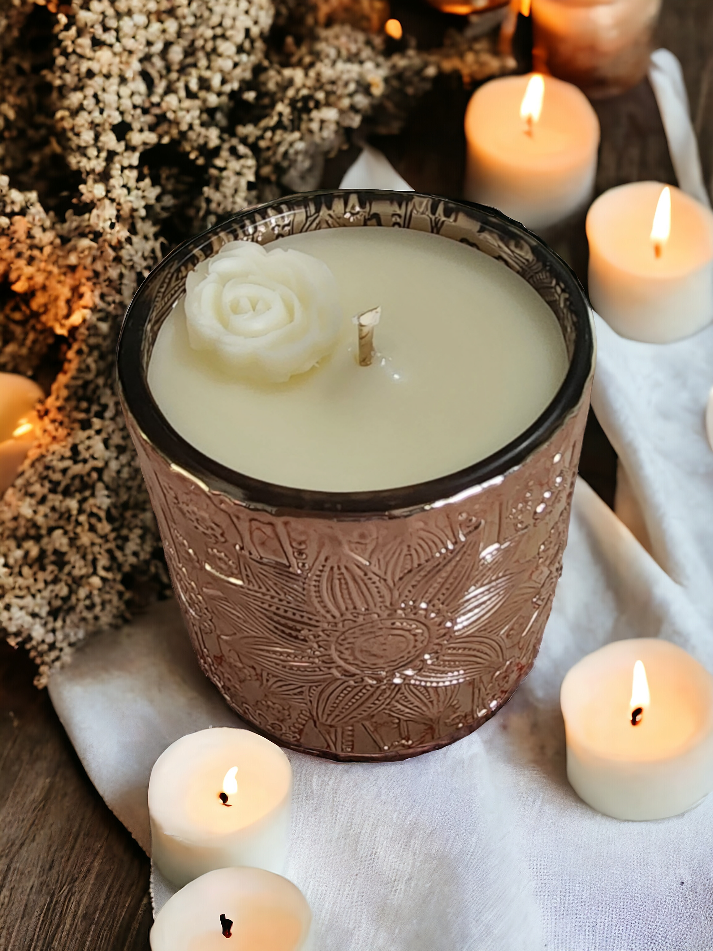 Lux Rose Gold Lotus | Scented Soy Wax Candle | 240g | Handcrafted