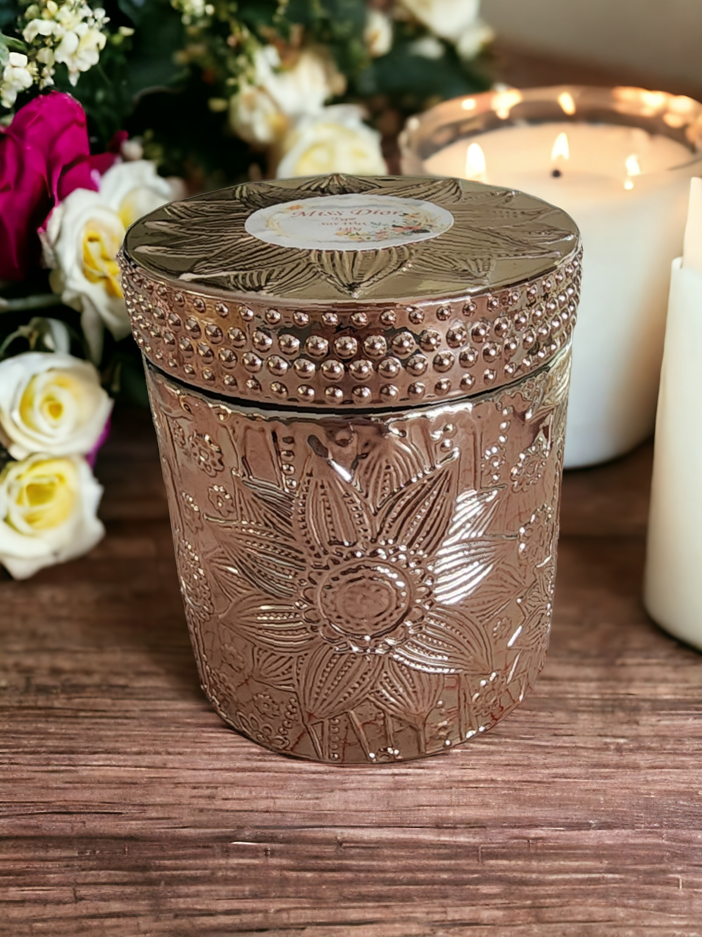 Lux Rose Gold Lotus | Scented Soy Wax Candle | 240g | Handcrafted