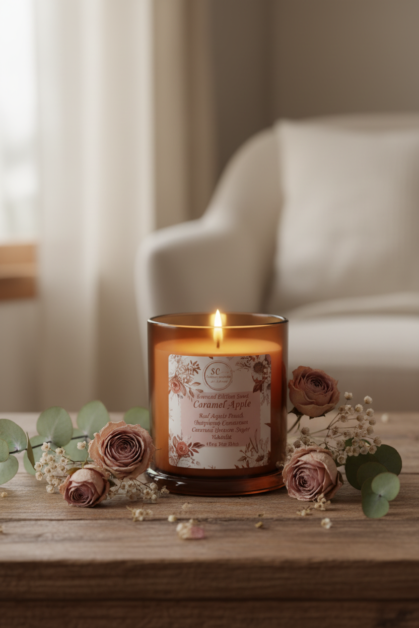 Amber floral candle lifestyle portrait