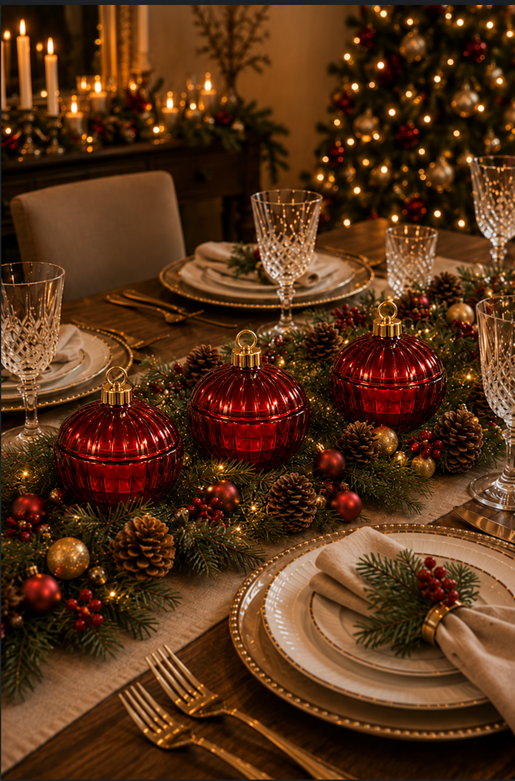 Set of 3 Red Christmas Bauble Candles | 70 Hours of Scent | 600g Soy Wax