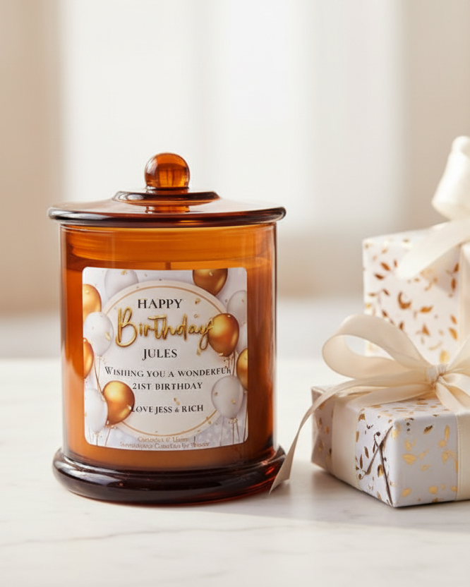 Birthday Candle Amber Jar — styled with 3 gifts