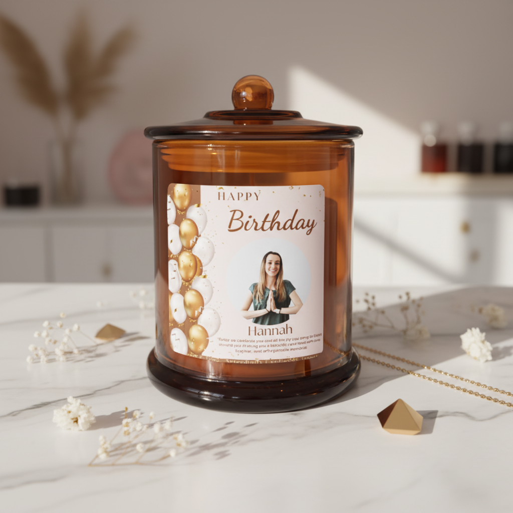 Birthday — Gold White Balloons Amber Jar On Brand