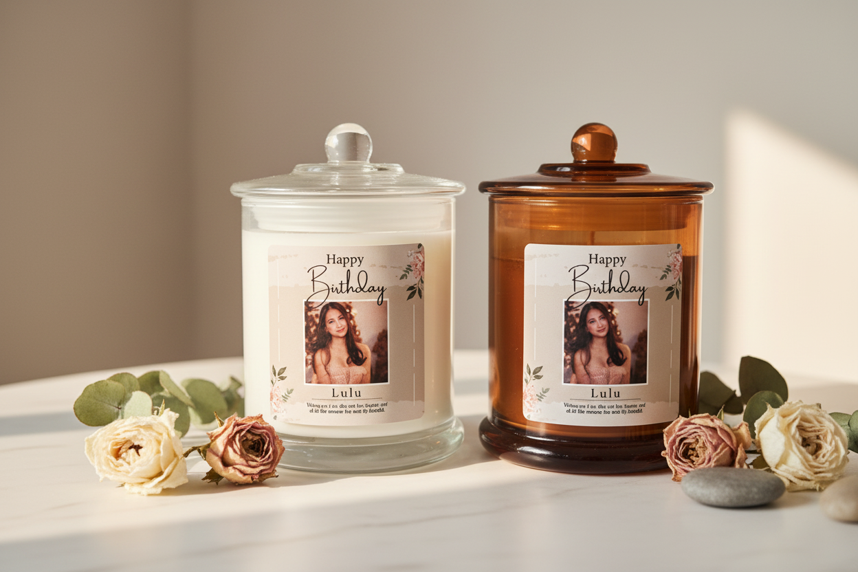 Birthday Personalised Candles — White & Amber Jars