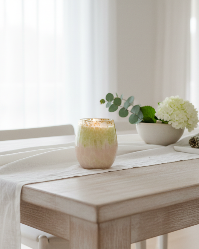 Candle in bright, light setting
