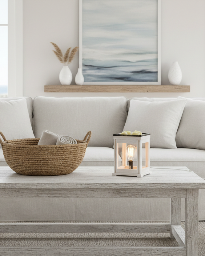Electric Weathered White Lantern - Living Room
