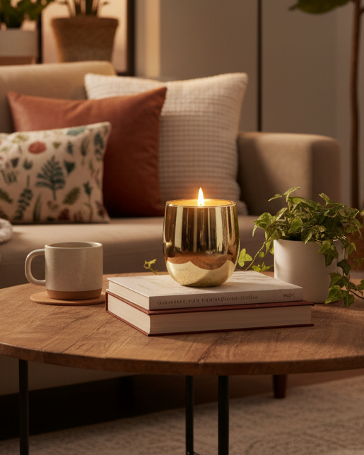 Gold Candle Lifestyle Setting