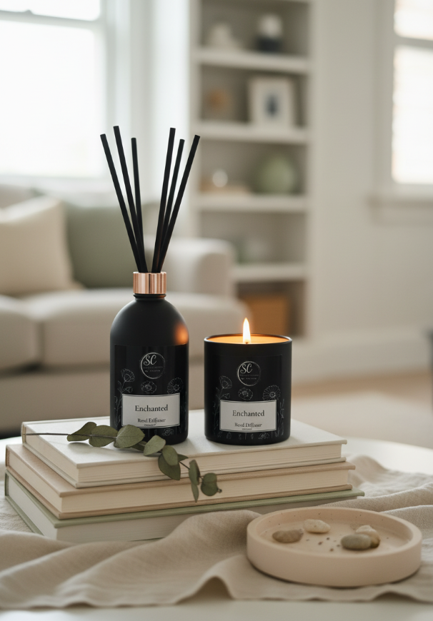 The Enchanted Collection | Matte Black Candle & Reed Diffuser Set