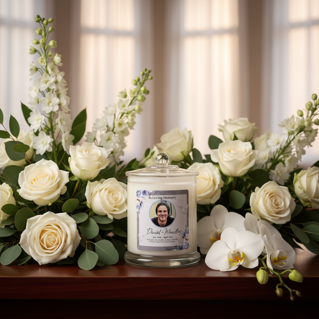 In Loving Memory — Floral White Jar — Chapel Setting