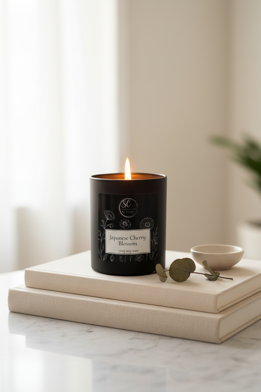Japanese Cherry Blossom candle clean styled portrait