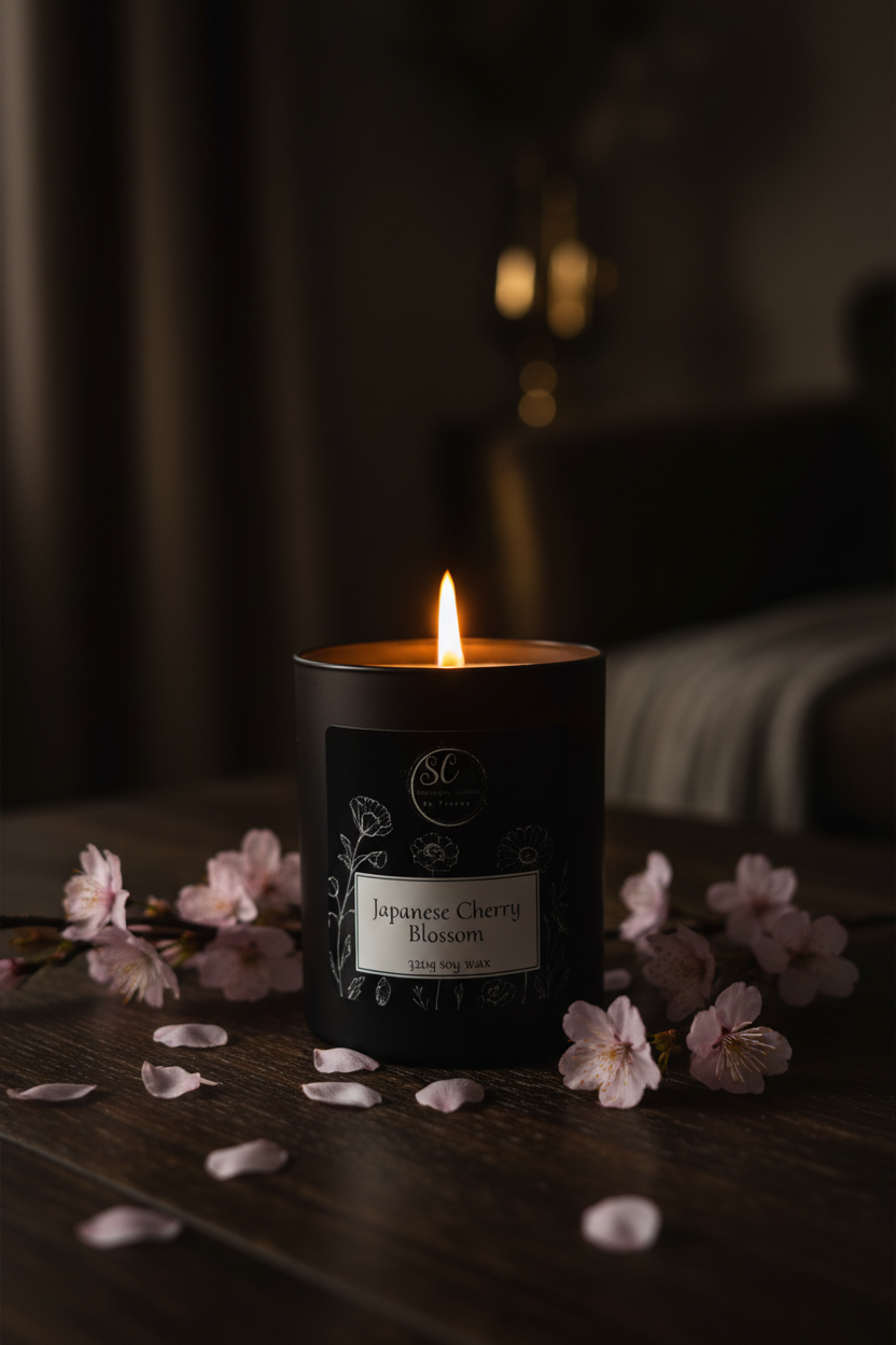 Japanese Cherry Blossom candle lifestyle portrait