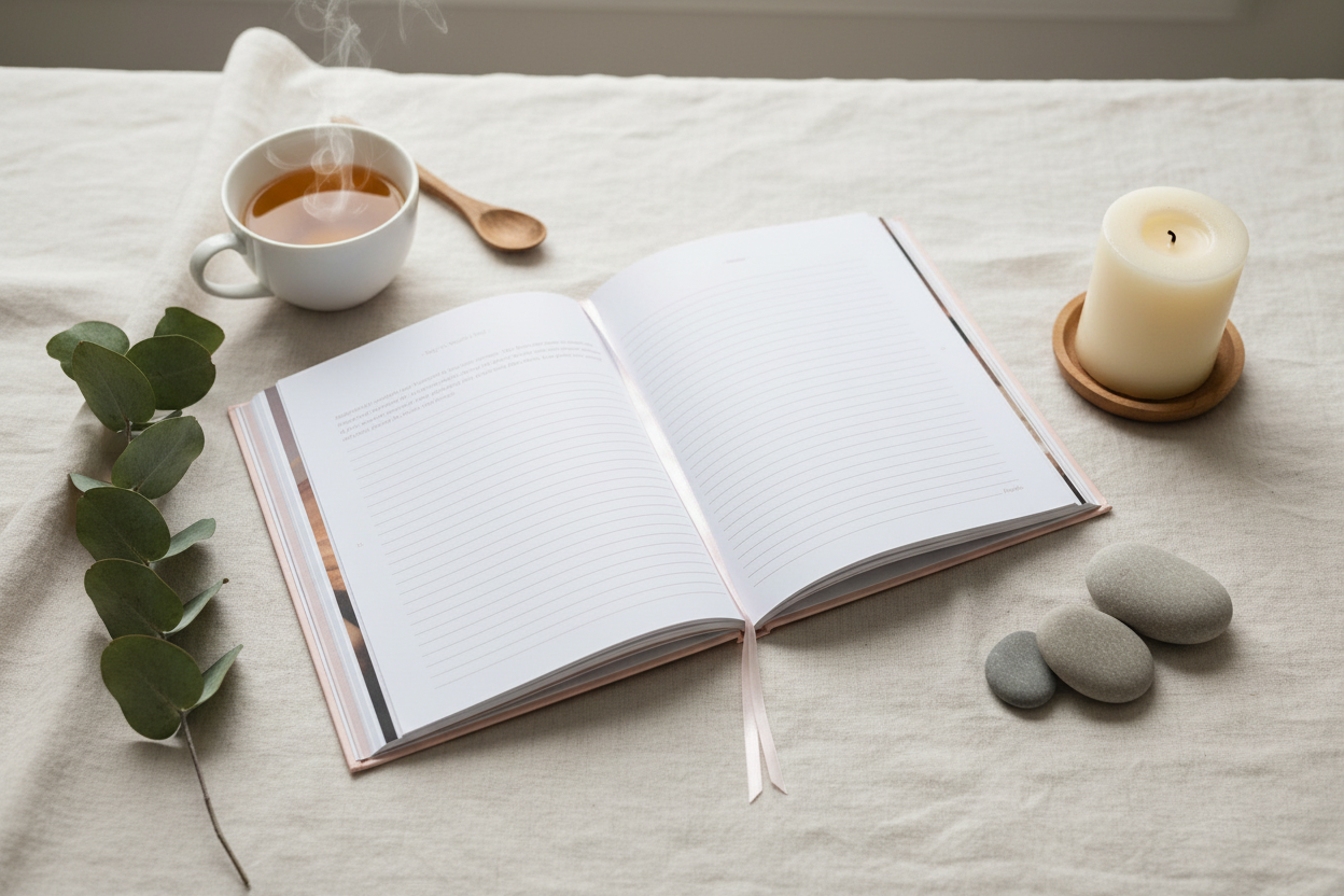 Open wellness journal in calming setting