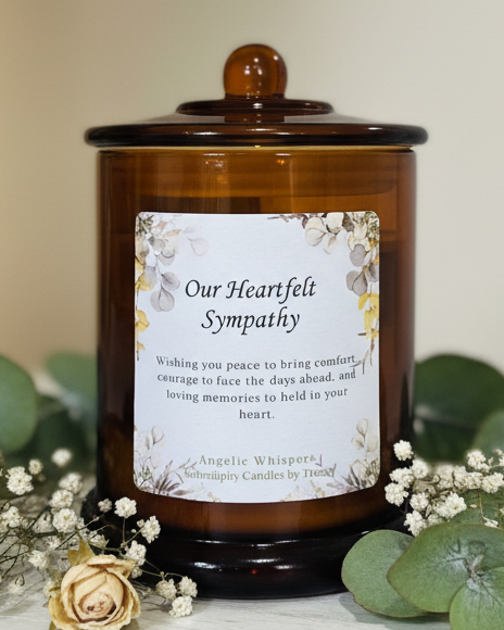 Our Heartfelt Sympathy — Amber Jar — Light Surface with Botanicals
