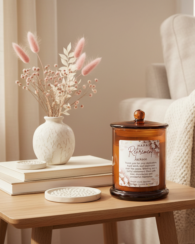 Retirement Amber Floral Candle — Living Room