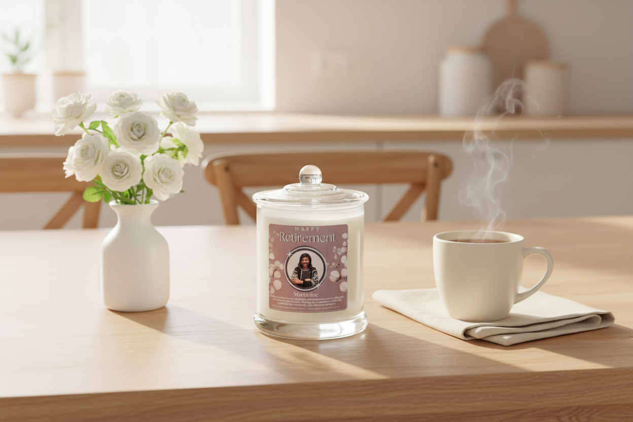 Retirement White Candle — Dining Table Setting