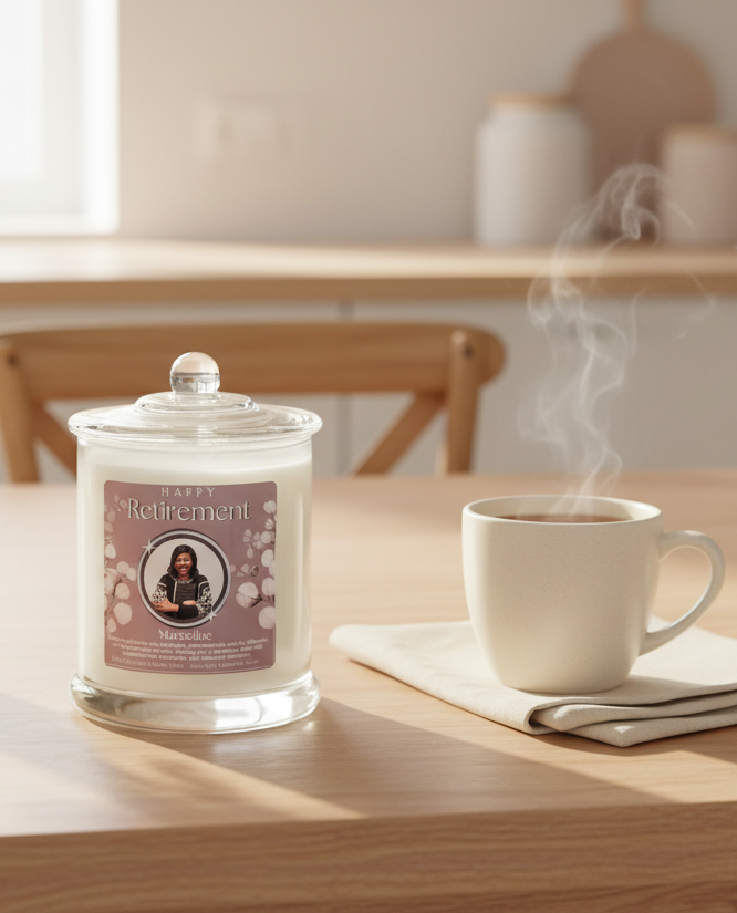 Retirement White Candle — Dining Table Setting