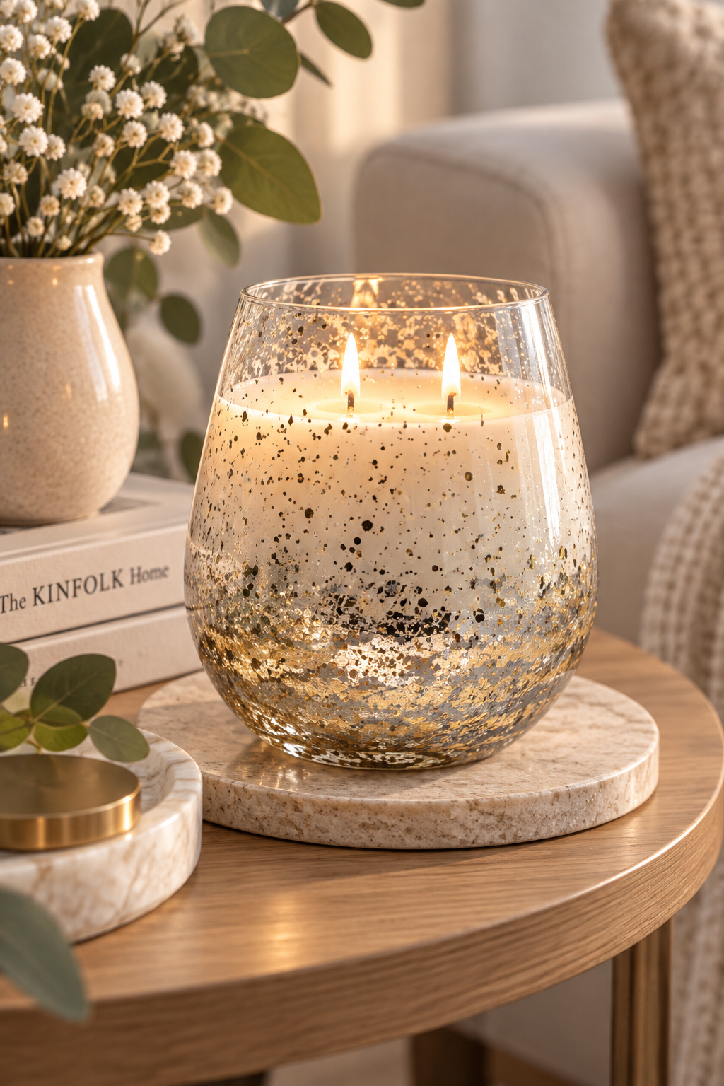 Lux Speckled Gold Large Candle 1.3kg | Hand-Blown Glass | Soy Wax