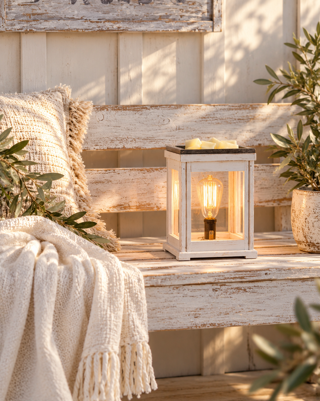 Weathered White Lantern Illumination Wax Warmer | Complimentary 90g Wax Melt
