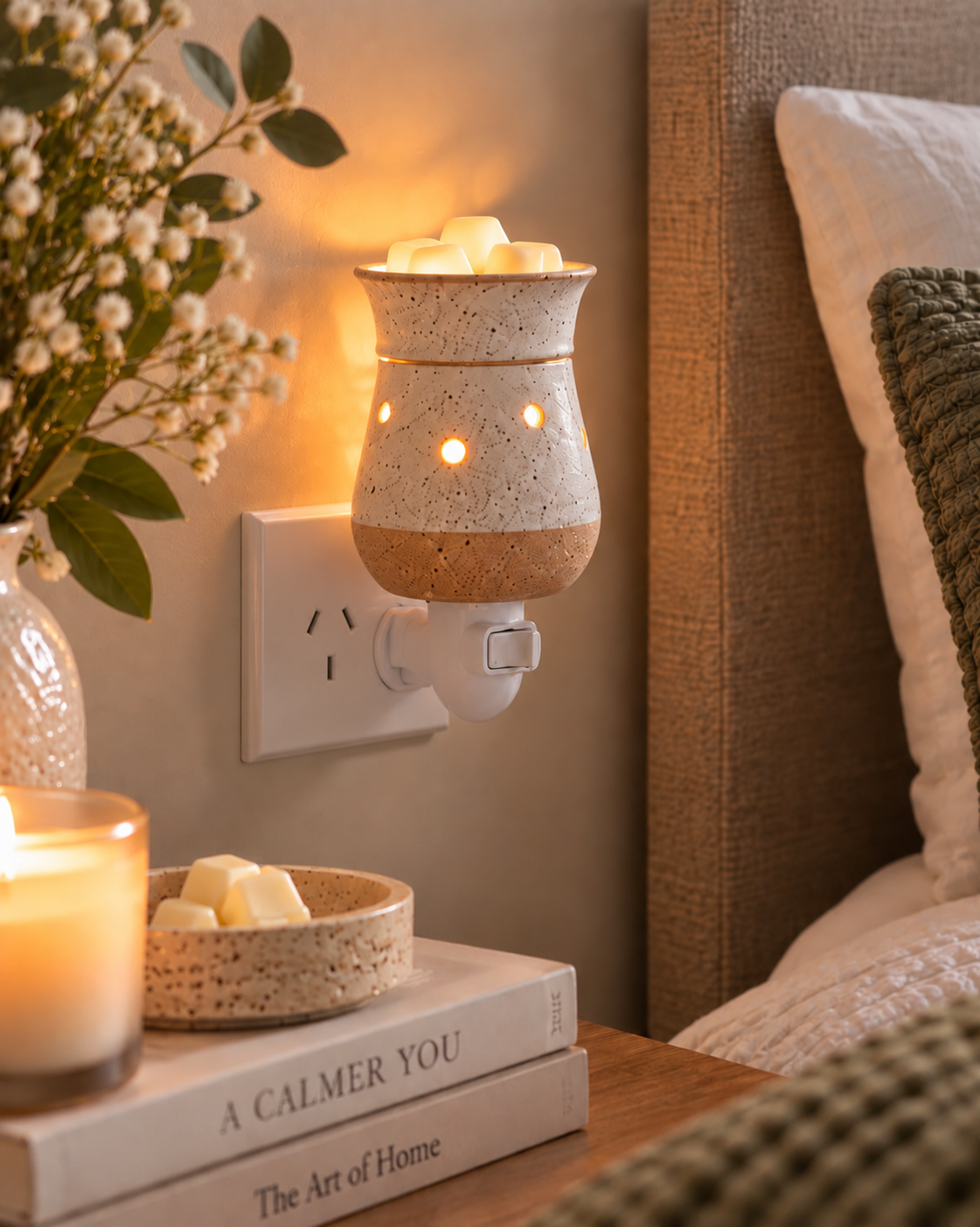 Rustic White Pluggable Warmer | Complimentary Scented Wax Melt as Free Gift