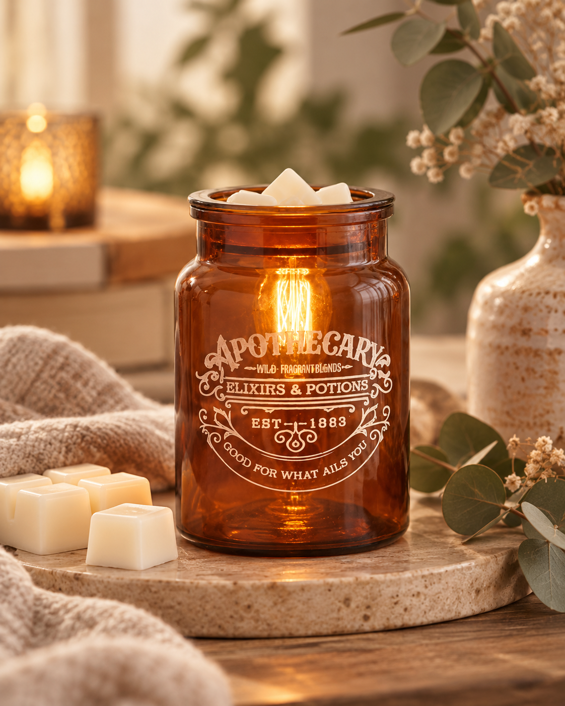 Apothecary Glass Illumination Wax Warmer | Complimentary 90g Wax Melt
