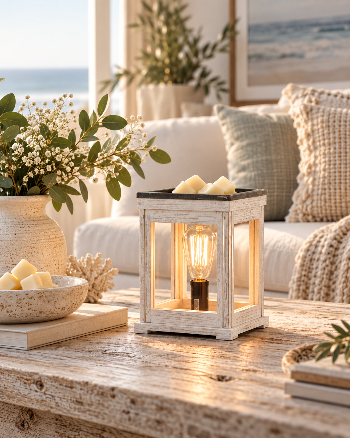 Weathered White Lantern Illumination Wax Warmer | Complimentary 90g Wax Melt