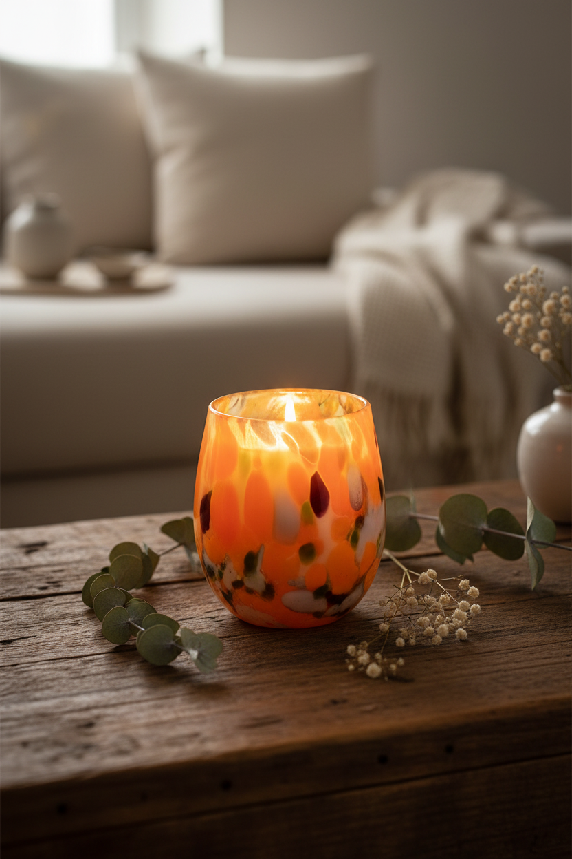 Speckled glass candle lifestyle portrait