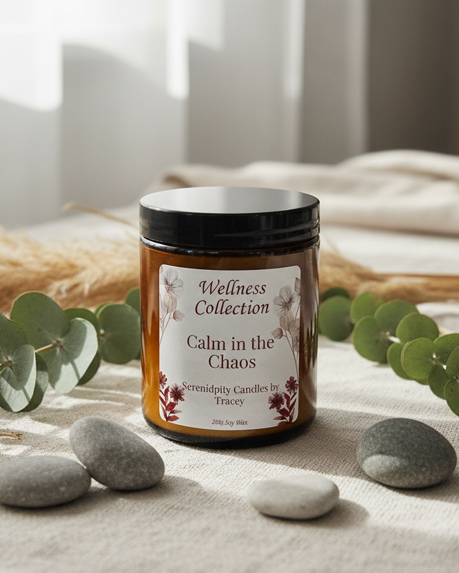 Wellness Collection candle with lid in calming setting