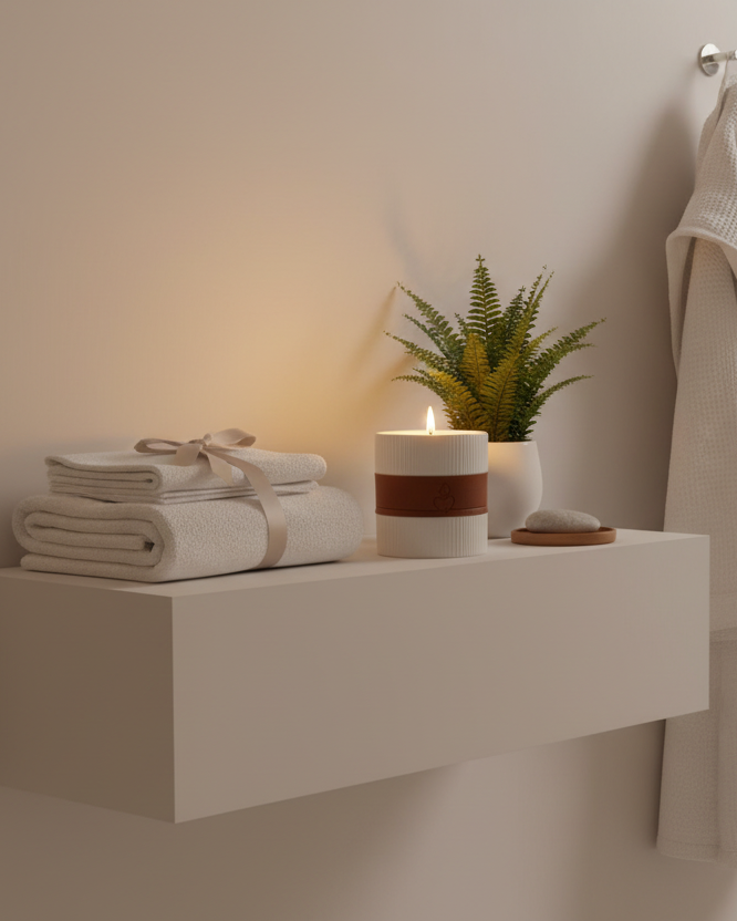 White Ribbed Candle - Bathroom