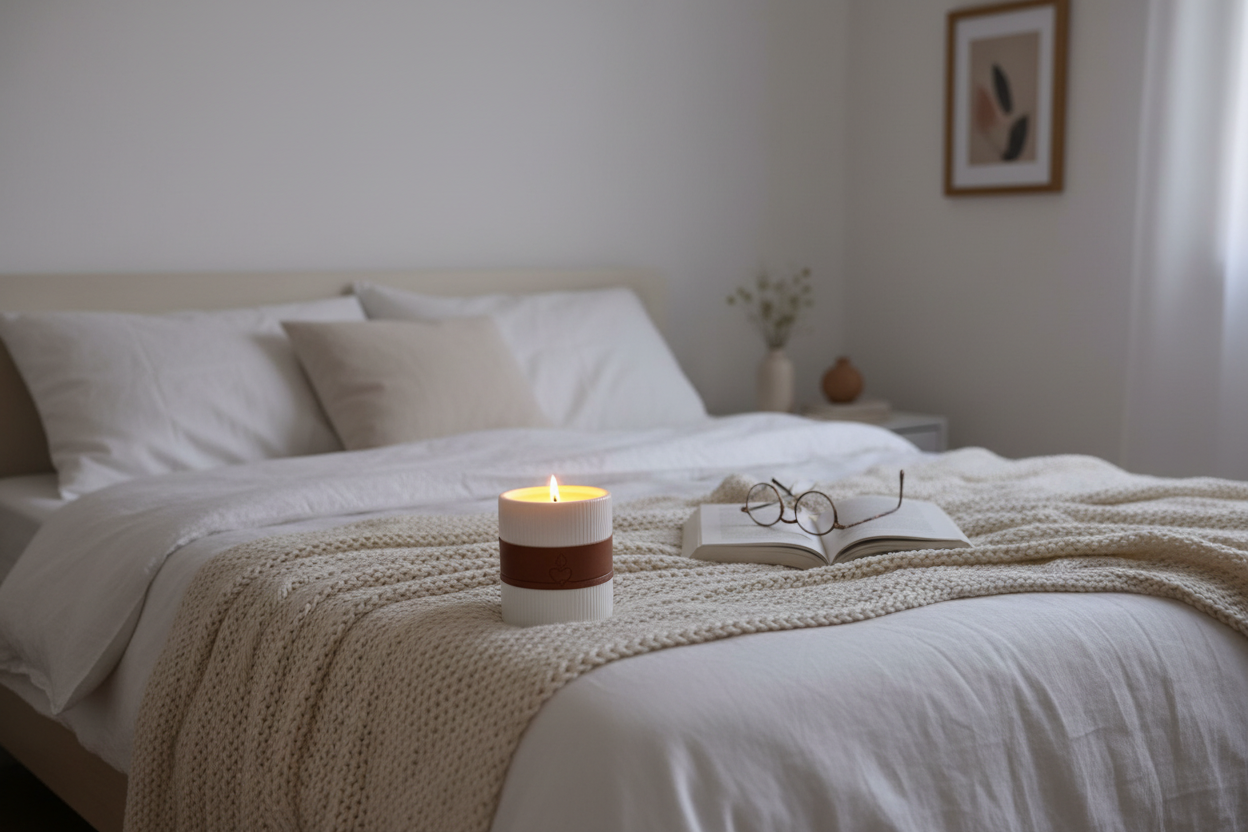 White Ribbed Candle - Bedroom