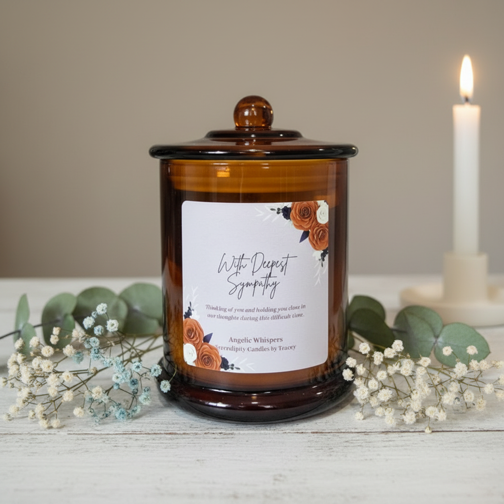 With Deepest Sympathy — Amber Jar — Light Surface with Botanicals
