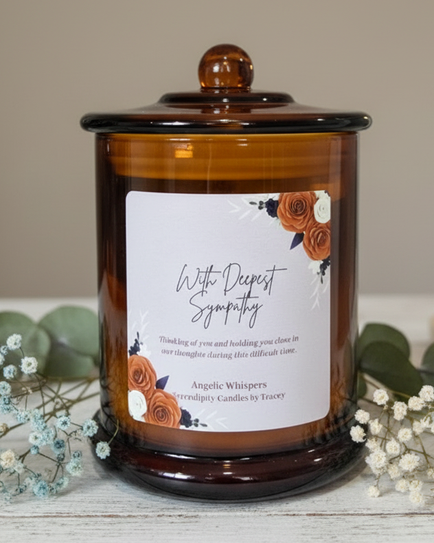 With Deepest Sympathy — Amber Jar — Light Surface with Botanicals